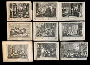 William Hogarth (British, 1697-1764), nine 18th Century Prentice plates etchings to include; The