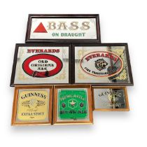 Six Vintage Alcoholic Drinks Mirror Signs. Guinness (x2), Newcastle Brown Ale, Bass draught and