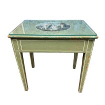 Early 19th Century painted sewing table, formerly with pole screen. 40 x 28 x 40cm.