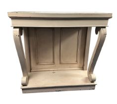 Large painted console table with scroll cabriole forelegs. 101 x 51 x 101cm.