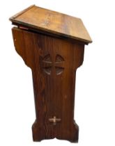 Late 19th Century pine lectern made by Plucknett & Steevens, with plaque reading "Plucknett &