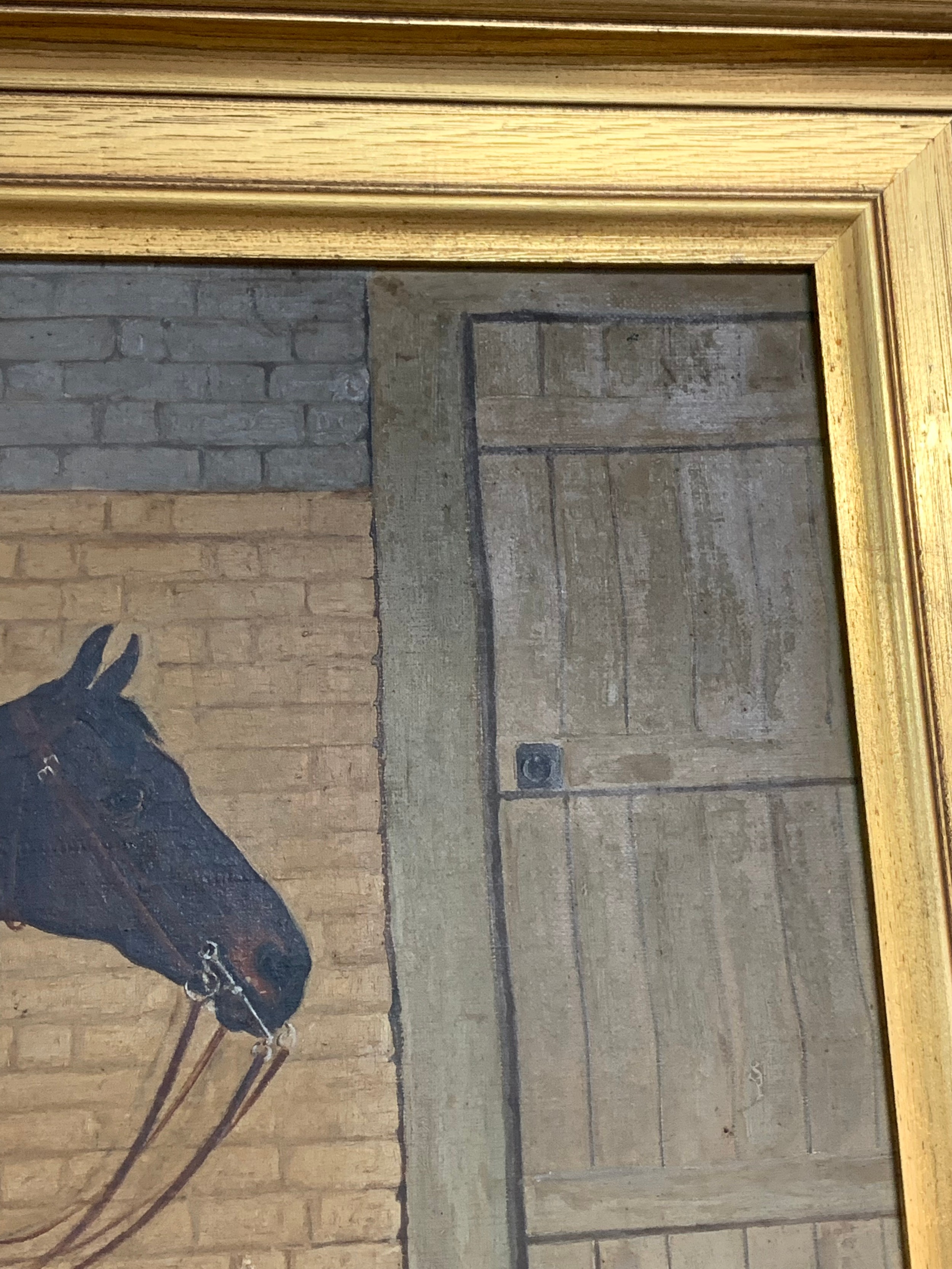 J Quinton (British, 19th Century), Stallion and dog in a stable, oil on canvas. Signed to lower - Image 8 of 10