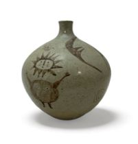 Waistel Cooper (British, 1921-2003), hand painted baluster shape vase with folk style design