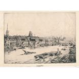 William Monk (British, 1863-1937), ‘ London River ‘ etching. Unframed. Signed MONK in plate. Plate
