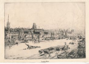 William Monk (British, 1863-1937), ‘ London River ‘ etching. Unframed. Signed MONK in plate. Plate