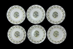 Wedgwood, set of six Wedgwood small plates 'Garden' designed by Eric Ravilious, printed with a