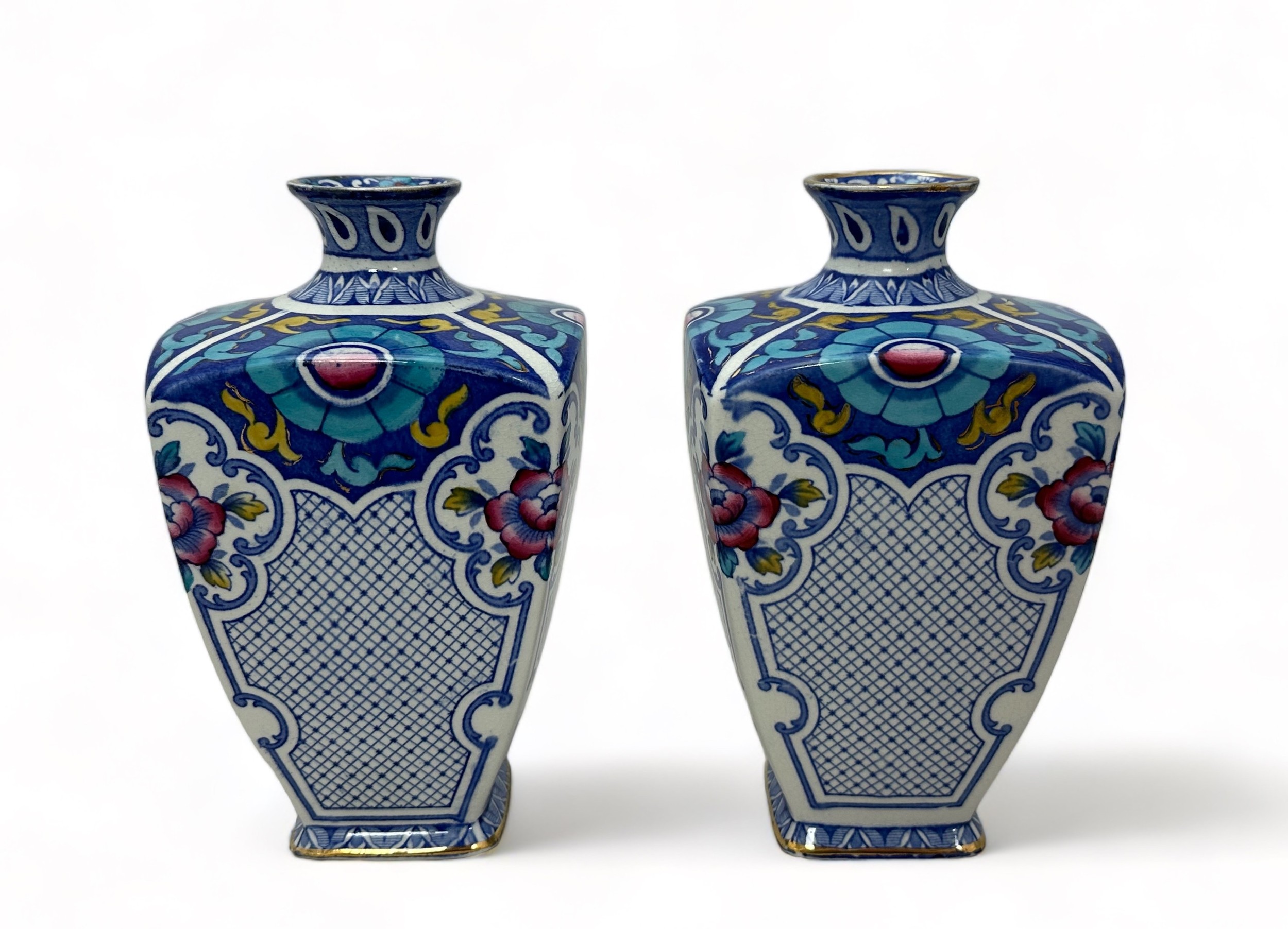 Burgess and Leigh, a pair of Burgess and Leigh Burleigh Ware vases. Height approx. 17cm. - Image 3 of 3