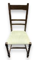 Dark Wood Barley Twist Legged Chair. With upholstered cushioned seat