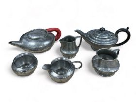 Arts and Crafts Pewter range to include; Tudric Sugar Bowl & Pourer both marked to base for Tudric