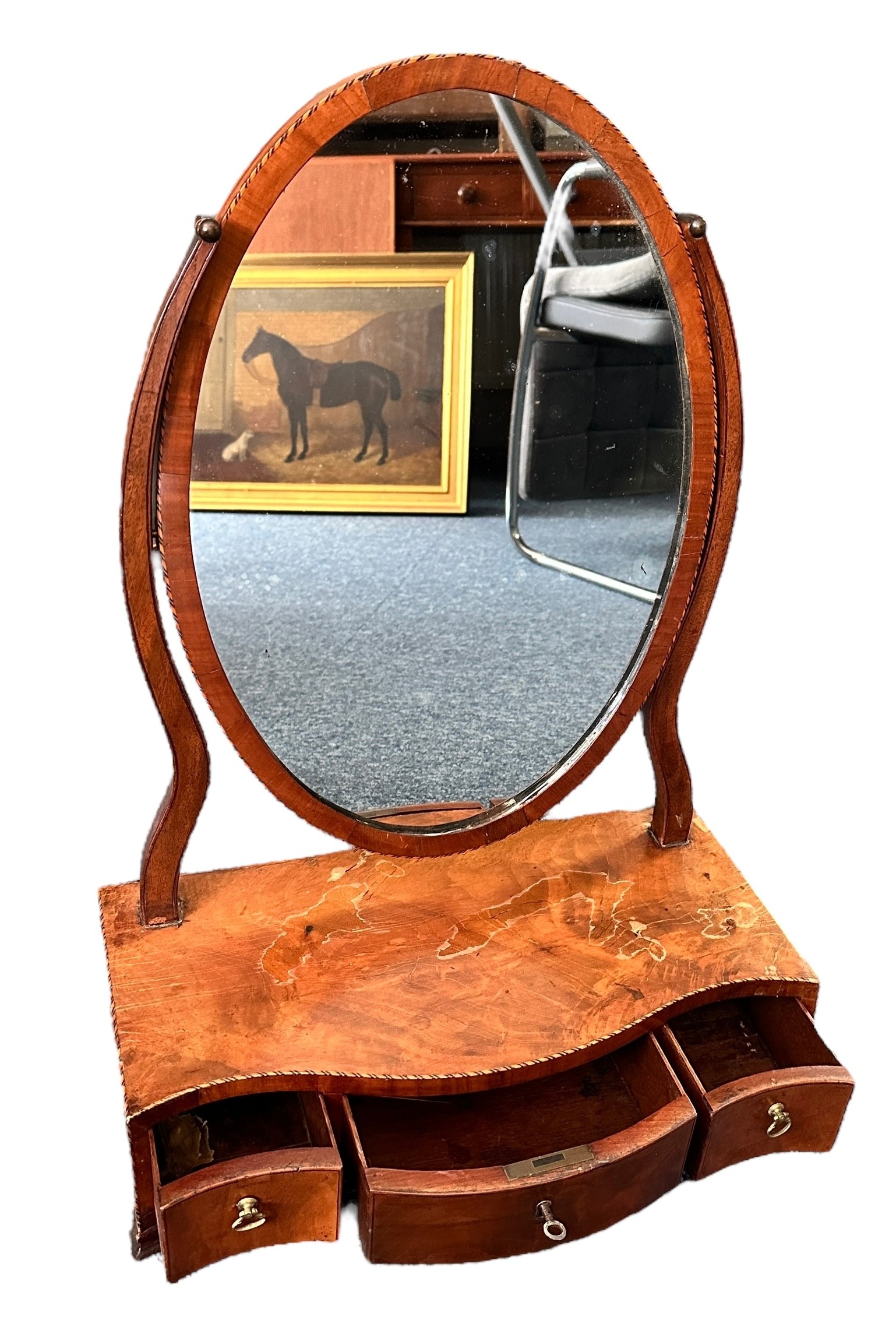 Late 18th Century serpentine fronted toilet mirror with 3 drawer base. 42 x 21 x 61cm. - Image 2 of 2