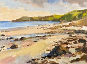 Wallace F Brown (British, 20th Century), oil on board beach landscape. Unsigned, framed. Buyer to