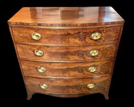 Edwardian Mahogany bow fronted 4 drawer chest of drawers, circa 1905. W104cm, d54cm, h105cm.