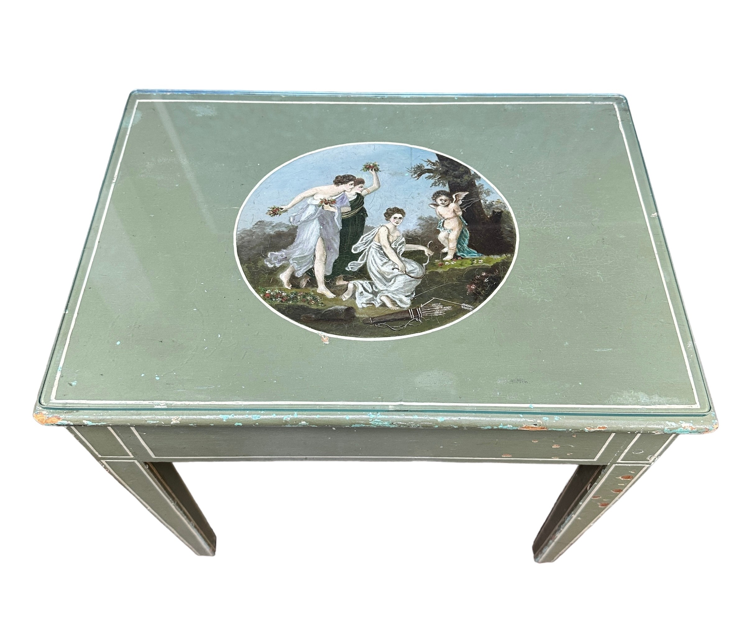 Early 19th Century painted sewing table, formerly with pole screen. 40 x 28 x 40cm. - Image 2 of 5