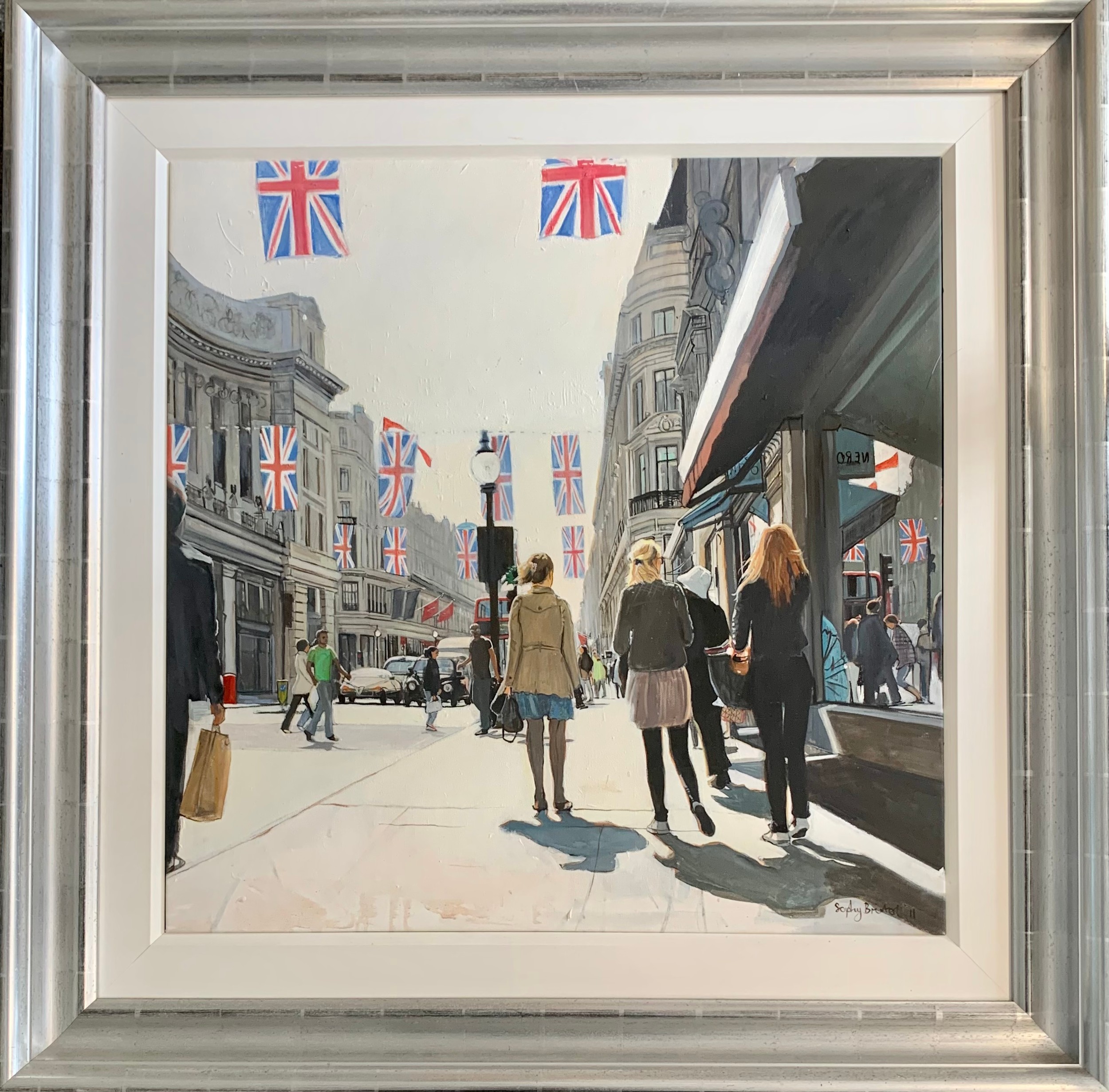 Sophy Bristol (British, Contemporary), large oil on canvas London street scene. Signed to lower - Image 2 of 4