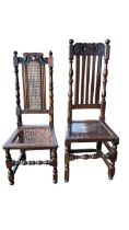 Late 17th Century oak slatted back high chair (height 121cm) with walnut example of similar