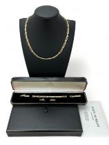 A 9ct gold chain necklace, bracelet and earrings set. Boxed with original sales receipt from John