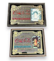 Two Vintage Coca Cola Mirror Signs. Coca Cola mirror signs. Both framed, minor damage and scratches.