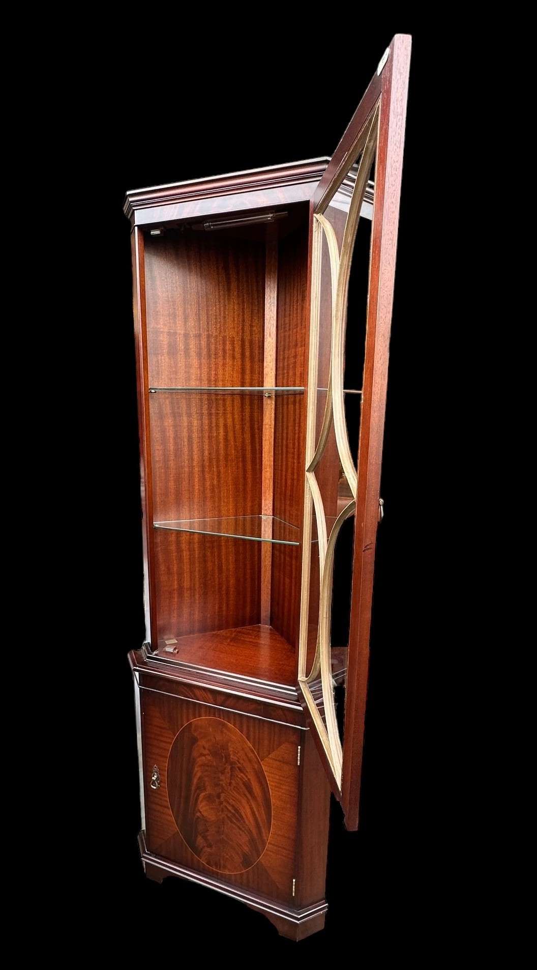 A Bridgecraft Mahogany Corner Cabinet with glazed door and two internal glazed shelves over lower - Image 2 of 4