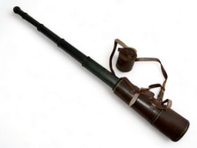 An early 20th Century brass five draw telescope with leather case supplied by Broadhurst