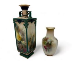 Royal Worcester, James Hadley Worcester square form vase, circa 1870-1895 together with small