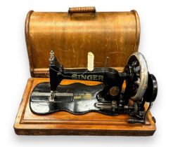 19th Century Singer hand crank fiddle base sewing machine,