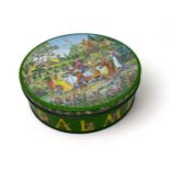 Huntley & Palmers 'rude' biscuit tin, decorated with a garden party and rude scenes hidden within