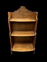 Mahogany wall shelf unit with 3 shelves. H83cm, W44cm, D22cm.