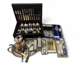 A range of silver plated items and white metal items, including a canteen of cutlery (containing a