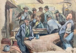 Dic Brook (British, 20th Century), watercolour on paper English pub scene. Signed lower right.