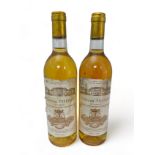 Two bottles of dessert wine Chateau Filhot Sauternes 1988, Grande Cru Classé. Damage to labels.