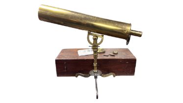 James Short of London portable reflecting brass telescope, circa 1752, supported by a racked semi-