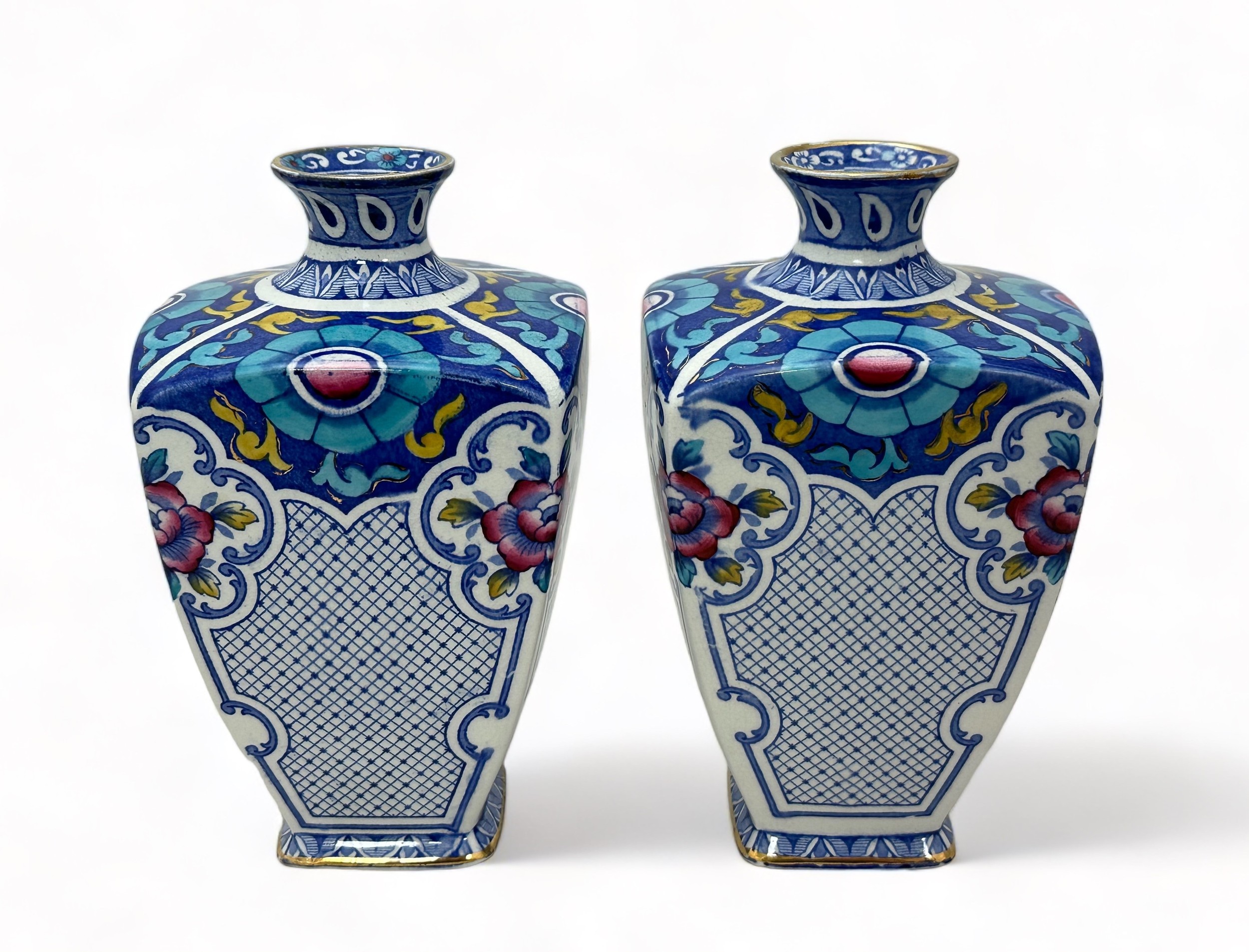 Burgess and Leigh, a pair of Burgess and Leigh Burleigh Ware vases. Height approx. 17cm.