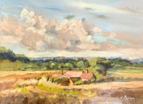 Wallace F Brown (British, 20th Century). Farm at Blackdown, oil on board. Signed Wallace F Brown