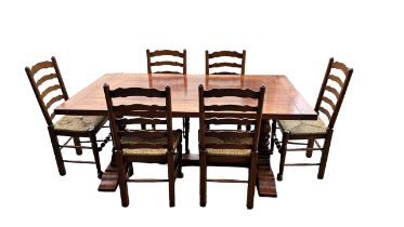 Refectory Style Dining Table With 6 Rush Seated Chairs