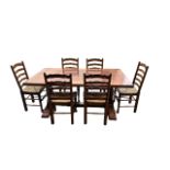 Refectory Style Dining Table With 6 Rush Seated Chairs