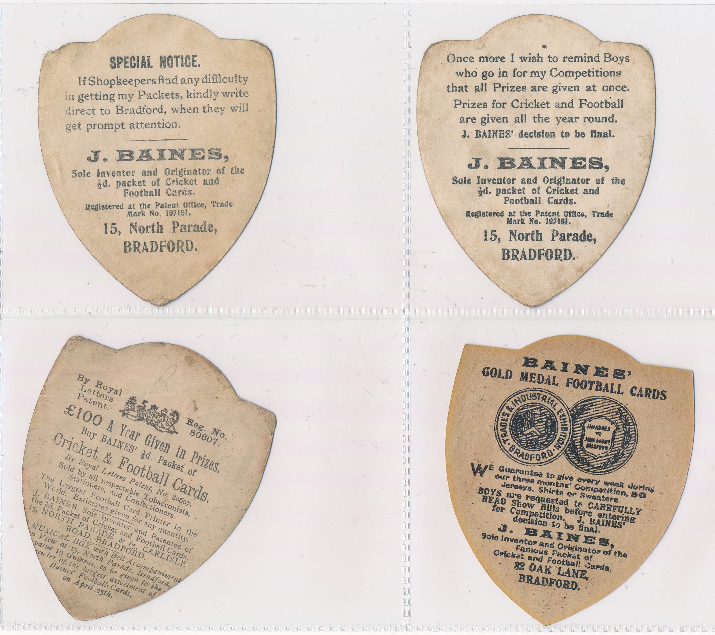 Baines trade cards, Shield shaped Rugby cards (7) with "Sport L.R.S.B.", York All Saints', Wales, - Image 2 of 4