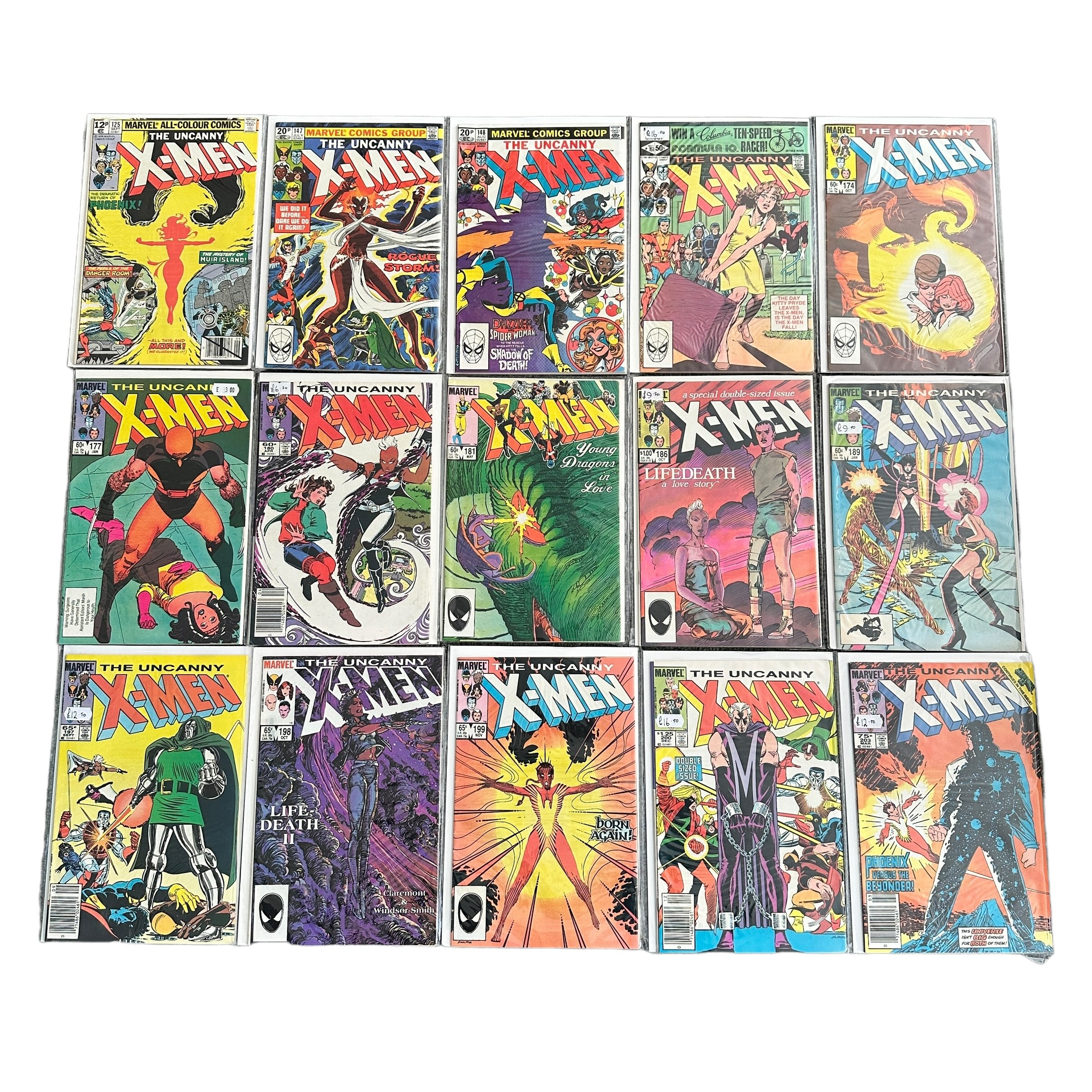 Marvel Comics The Uncanny X-Men 1980s Nos 125, 147, 148, 151, 174, 177, 180, 181, 186, 189, 197-200,