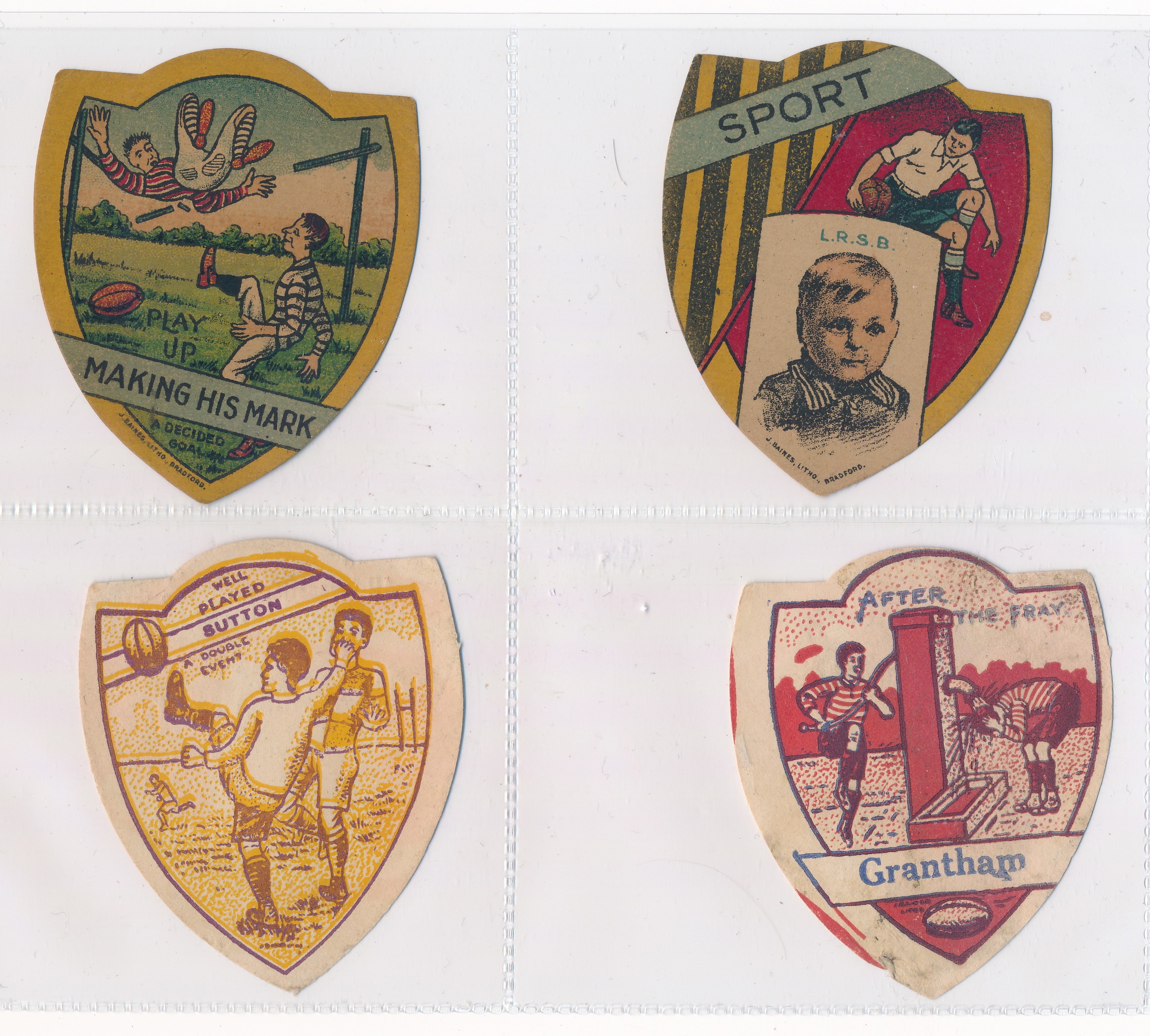 Baines trade cards, Shield shaped Rugby cards (8), with Mossley, Dewsbury, England, Widnes, - Image 3 of 4