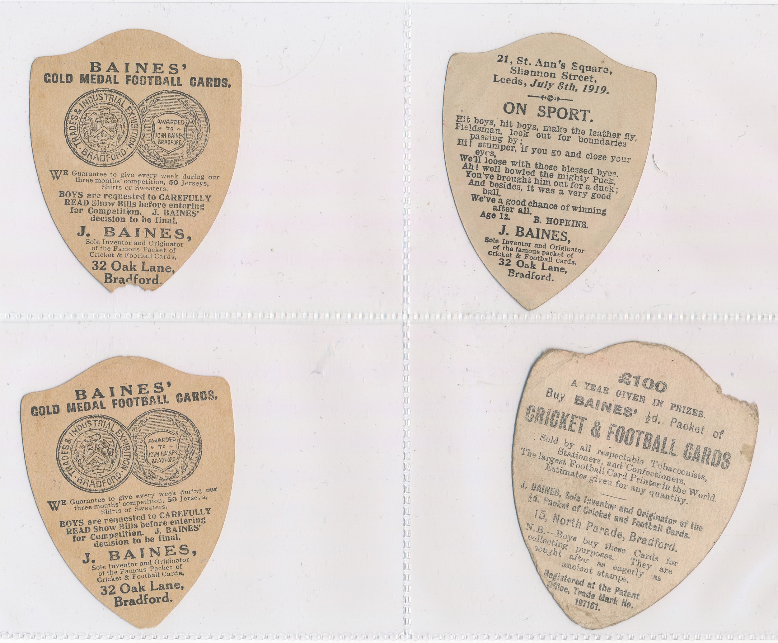 Baines trade cards, Shield shaped Football cards (8), with Wallsend Park Villa, Morley, - Image 4 of 4