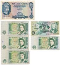 GB Banknotes (6), in mixed condition with O'Brien £5 D76 and £1 (5).