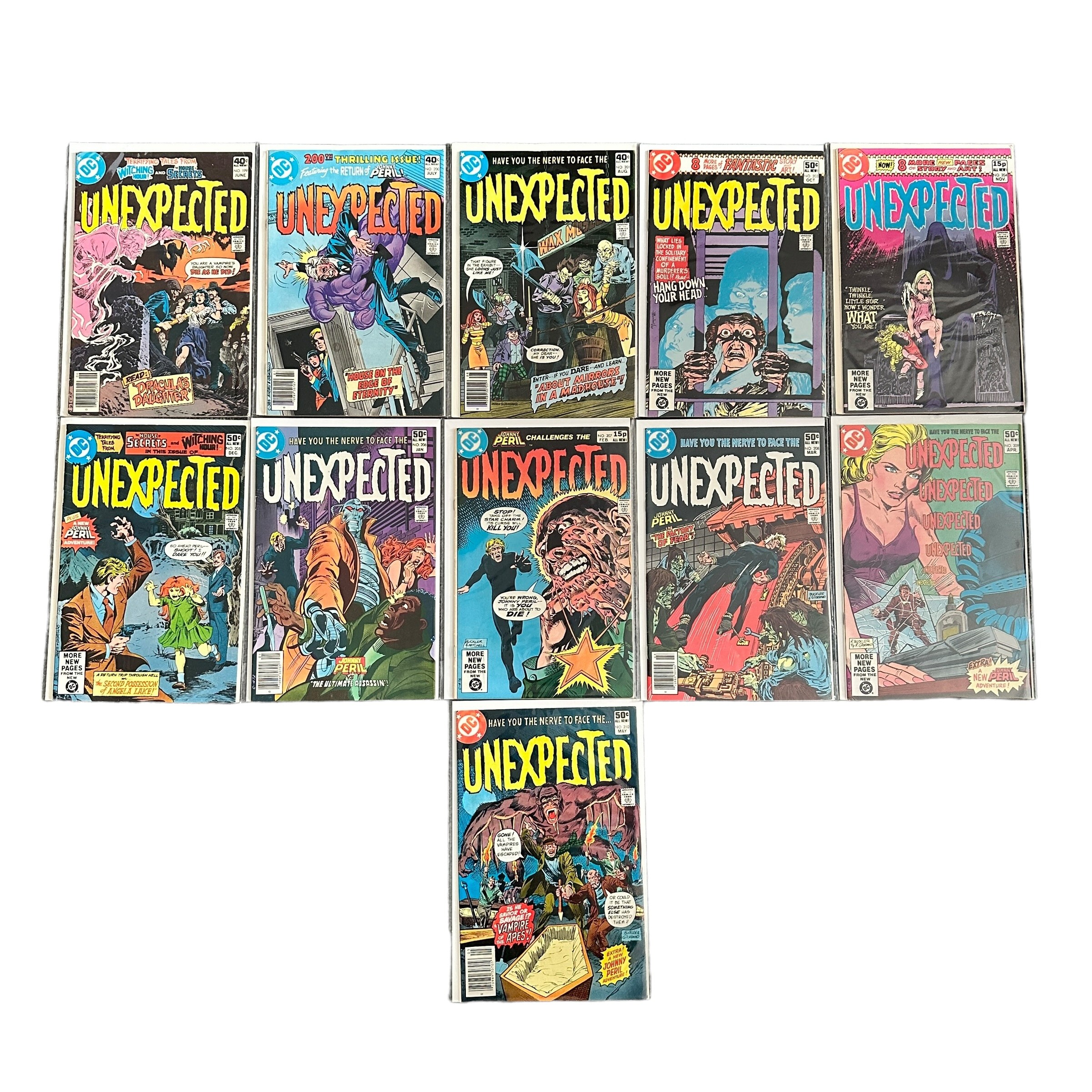 DC Comics Unexpected 1980s Nos 199-201, 203-210, 212-219, 221-222: All 21 comics bagged & boarded,