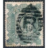 Great Britain, 1867-83 10/ greenish-grey U with R cancellation, wmk Maltese Cross. (SG 128), Cat. £