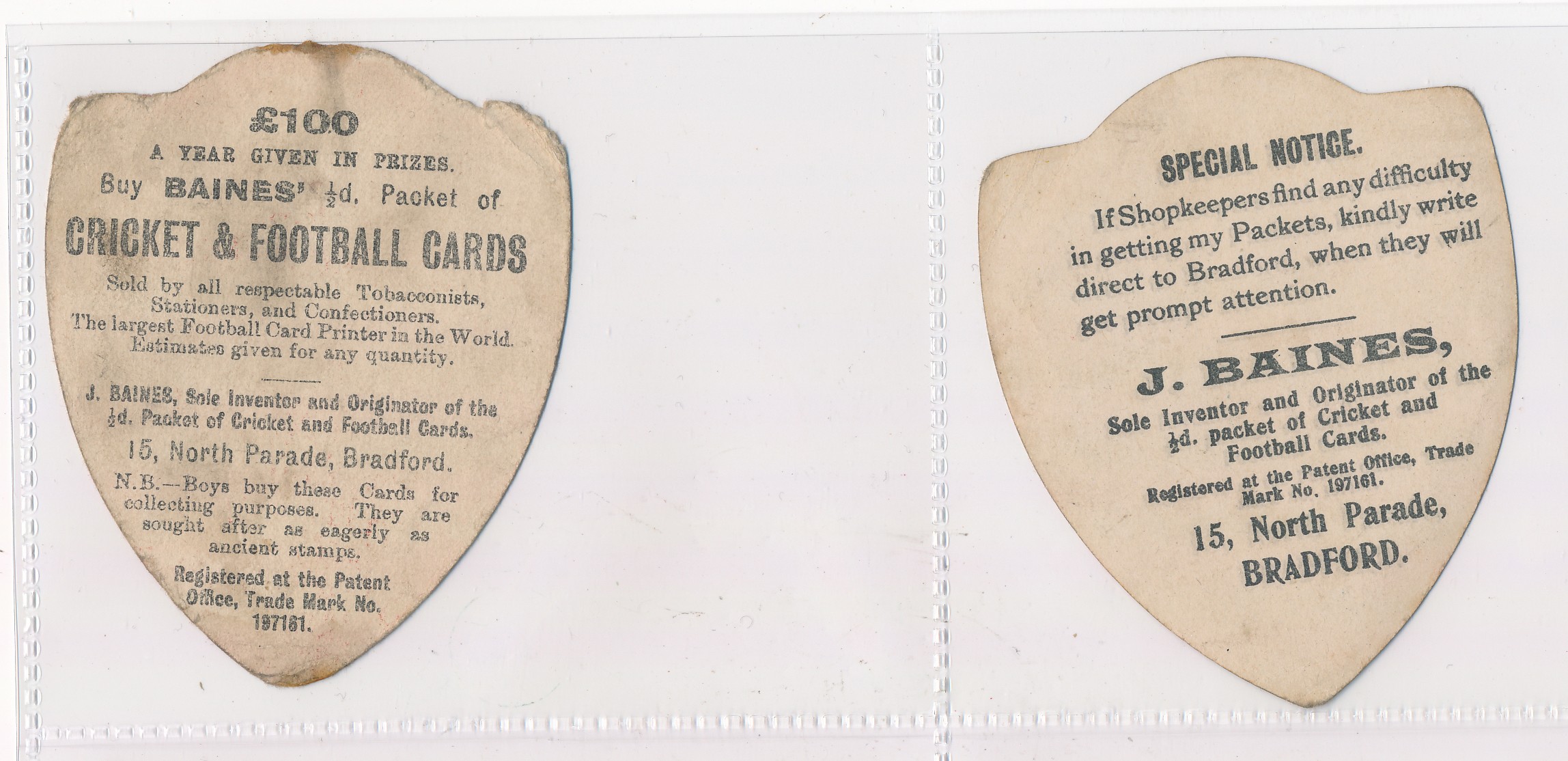 Baines trade cards, Shield shaped Football cards (6) with Lanarkshire, Barnsley, Blackburn Rovers, - Image 4 of 4