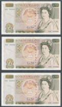 Gill 1988 (21 July) £50 D40 059954, 059955 and 059956 consecutive set of 3, nearly extremely fine to