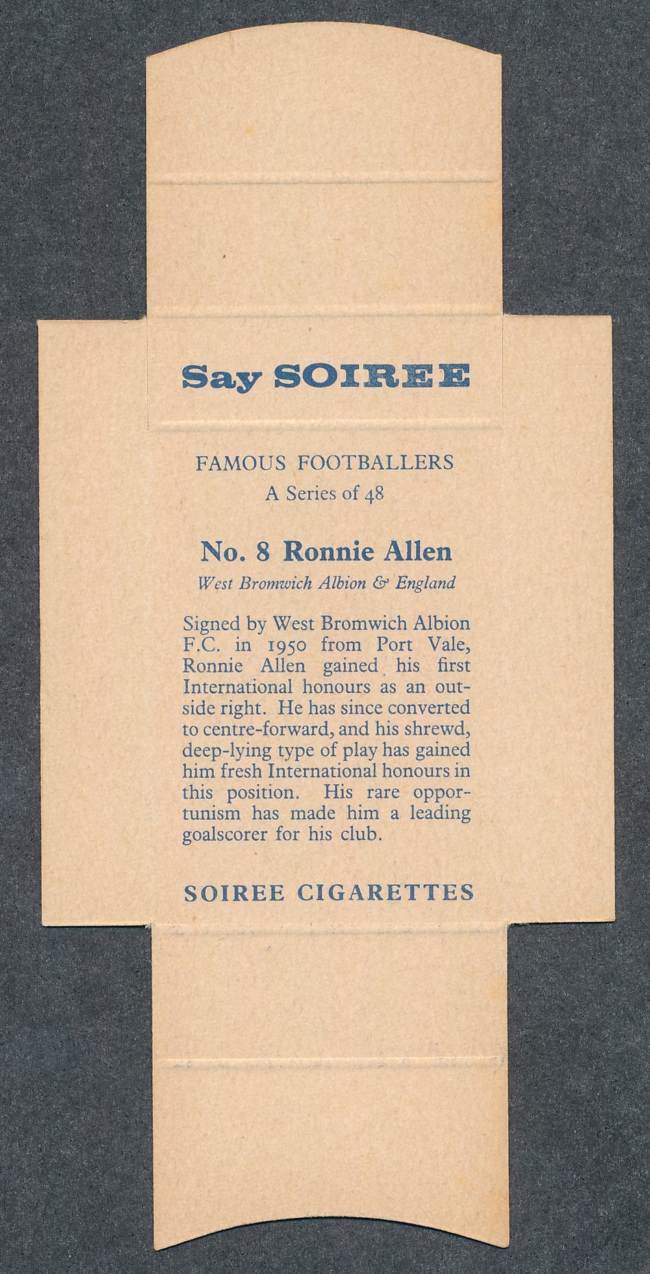 Soiree Cigarettes, Mauritius, Famous Footballers uncut packet issue, No.8 Ronnie Allen, West - Image 2 of 2