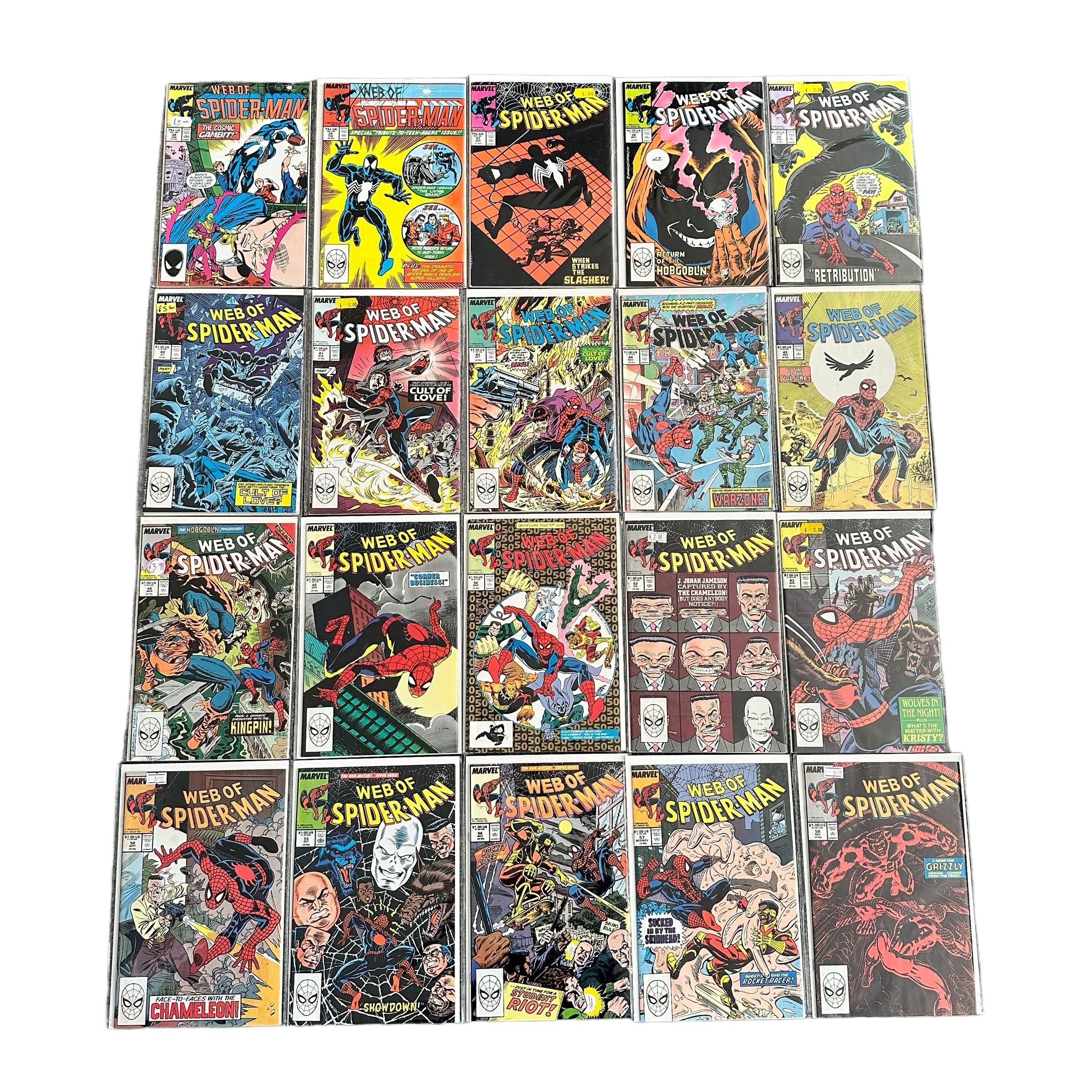 Marvel Comics Web Of Spider-Man 1980s Nos 34-35, 37-41, 43-45, 48-50, 52-62, 64, All 25 comics are