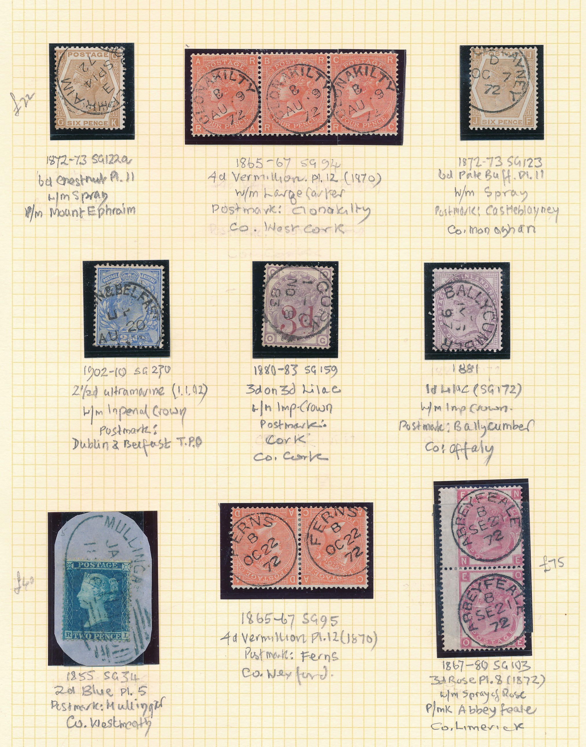 Great Britain, Irish Cancellations, superb collection of GB FU/U with Irish postmarks (location in