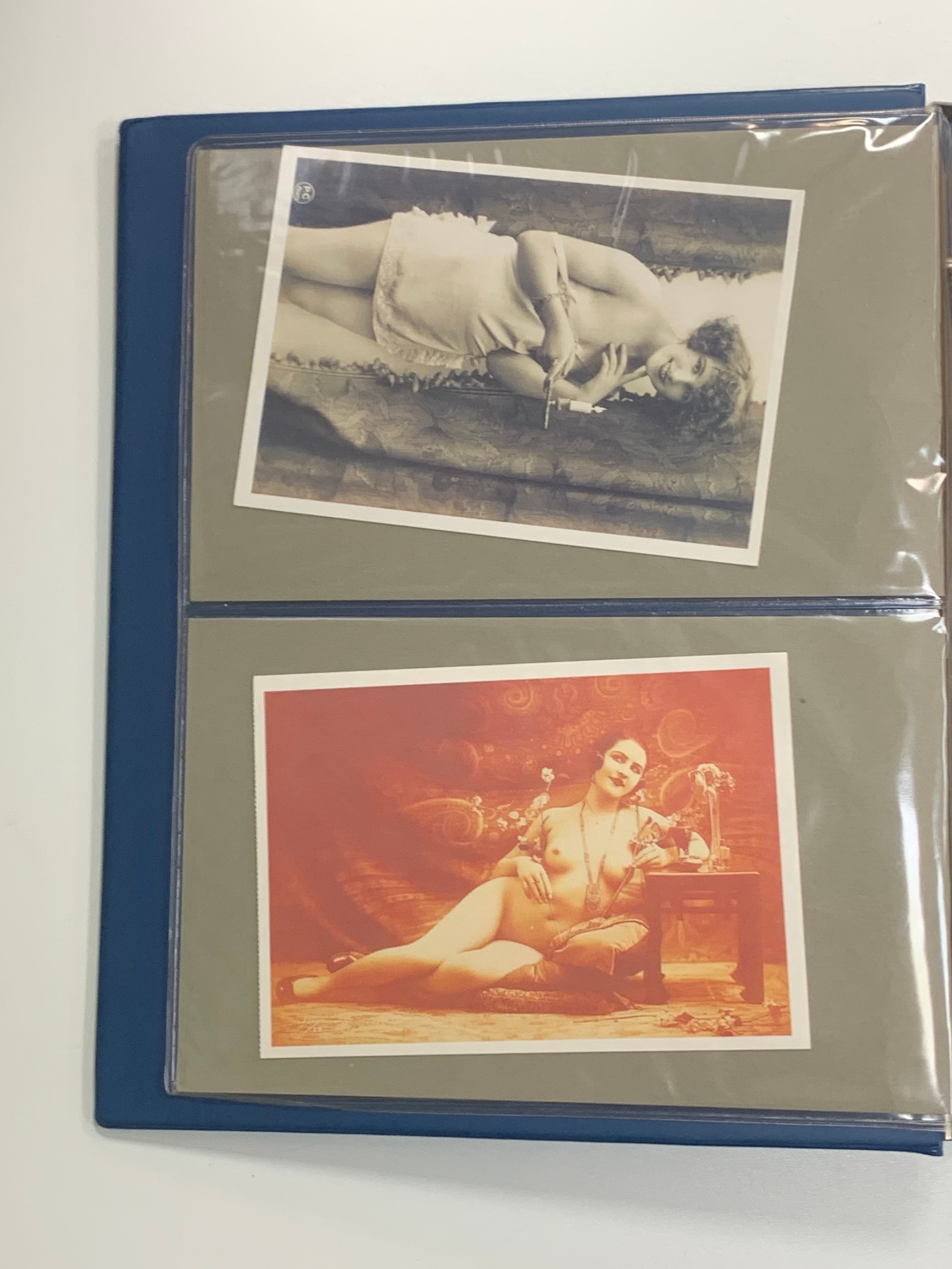 Vintage glamour, range of vintage glamour / erotic postcards in binder. Total cards 36. - Image 2 of 18