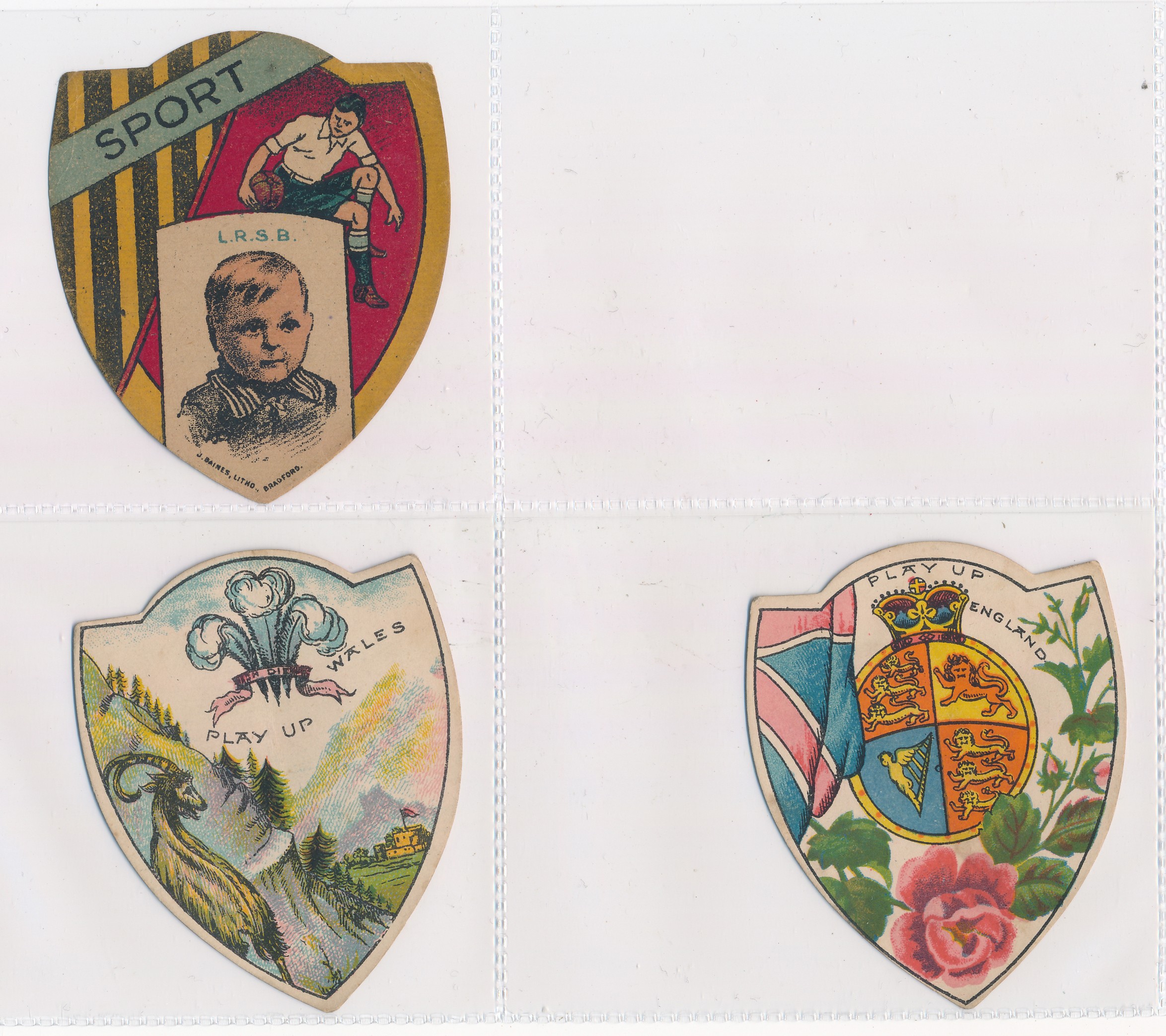 Baines trade cards, Shield shaped Rugby cards (7) with "Sport L.R.S.B.", York All Saints', Wales, - Image 3 of 4