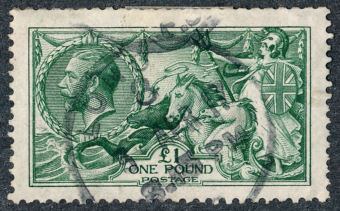 Great Britain, 1913 £1 green U, (SG 403), Cat. £1400.